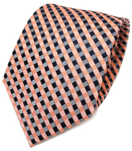 TigerTie Designer Seidenkrawatte in orange lachs royal grau kariert