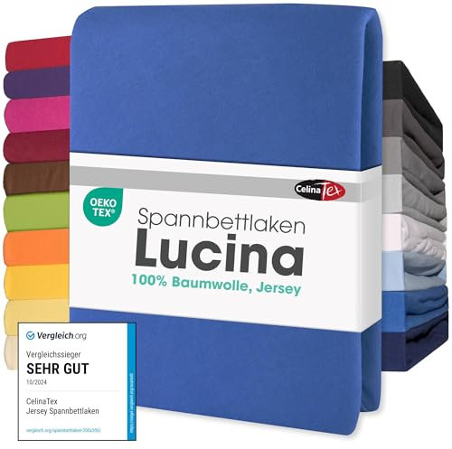 CelinaTex Jersey Spannbettlaken Lucina 180x200-200x200cm royal blau 100% Baumwolle gekämmt bis 26cm Matratzenhöhe Spannbettbezug, Leintuch, Bettlaken, elastisch, Strech, Oeko-Tex