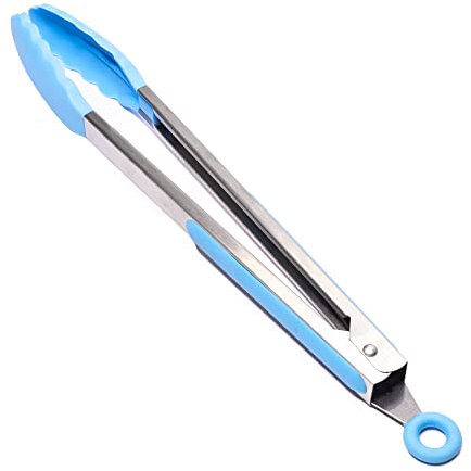 Jazooli Silicone Kitchen Tongs 34cm / 13” Inch, Non-Slip & Easy Grip Stainless Steel Handle | Locking Clip - Heat Resistant | Handy Utensil for Cooking (Blue)