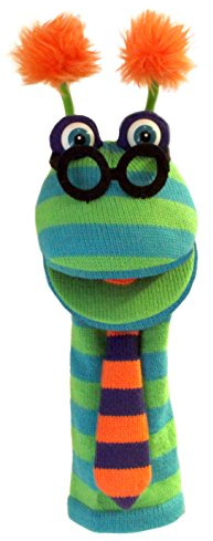 The Puppet Company Dylan Sockette - Colourful, Eco-Friendly Hand Puppet Toy with Glasses, Stripy Tie & Antennae - Fun & Interactive Companion for Imaginative Play - Made from Recycled Materials - 38cm