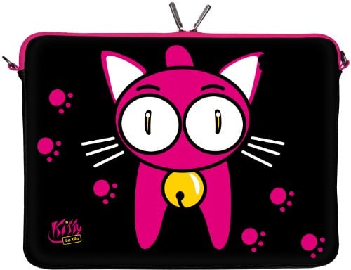 KITTY TO GO LS133-10 Designer iPad Pro 9,7 Hülle aus Neopren passend für 10 bis 10.5 Zoll (26,67 cm) Air Schutzhülle Tasche Sleeve Case Katze schwarz-pink