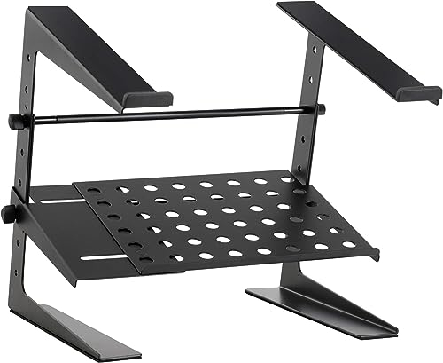Pronomic LS-200 Deluxe Laptopständer DJ Notebookstativ Laptop Stand (Höhenverstellbar, zusätzliche Ablagefläche, ideal für DJs & Musiker, Material: Stahl) Schwarz