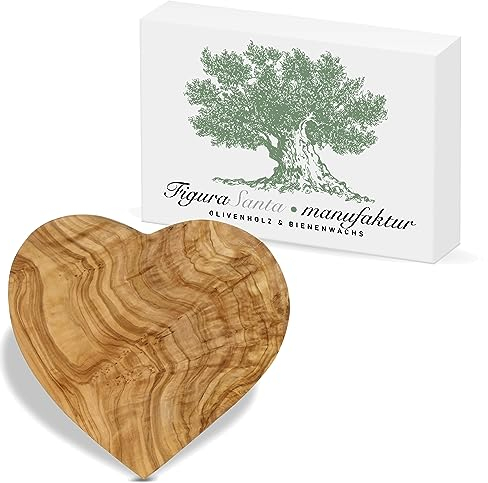 Figura Santa Tavoletta in Legno di ulivo Heartbeat. Dimensioni 20 x 20 cm. Utilizzabile Come Decorazione, Tagliere e tavoletta per la Colazione. Legno d'ulivo meravigliosamente venato.