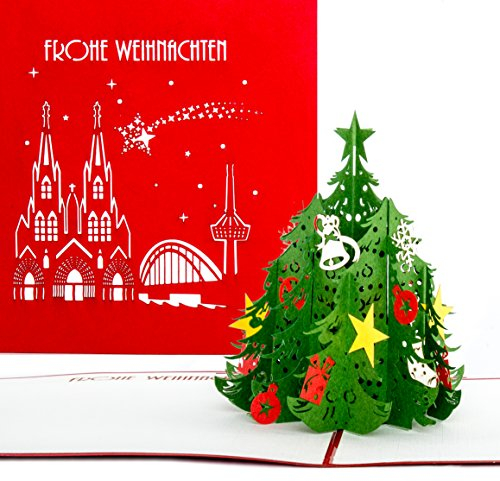 3D Pop Up Karte Tannenbaum | Kölner Skyline Kölner 3D Weihnachtskarte mit Kölner Dom & Panorama als Souvenir, Geschenkgutschein und Einladungskarte