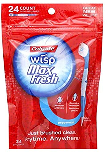 Colgate Wisp Max Fresh Menthe poivrée : Lot de 24 mini brosses à dents portatives jetables, Alimentées par piles, Blanc et Menthe verte