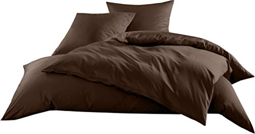 Mako-Satin Baumwollsatin Bettwäsche Uni einfarbig zum Kombinieren (Bettbezug 135 cm x 200 cm, Dunkelbraun)