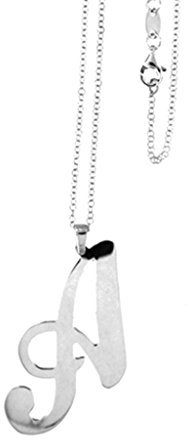 Collana lunga 60 cm con iniziale in corsivo maiuscolo, in Argento 925 rodiato o placcato oro o oro rosa. Scatolina MUON in omaggio.