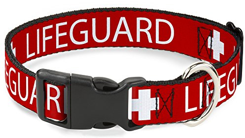 Buckle Down Lifeguard/Logo rot/weiß Kunststoff Clip Halsband, 3,8 cm X 33–45,7 cm/klein