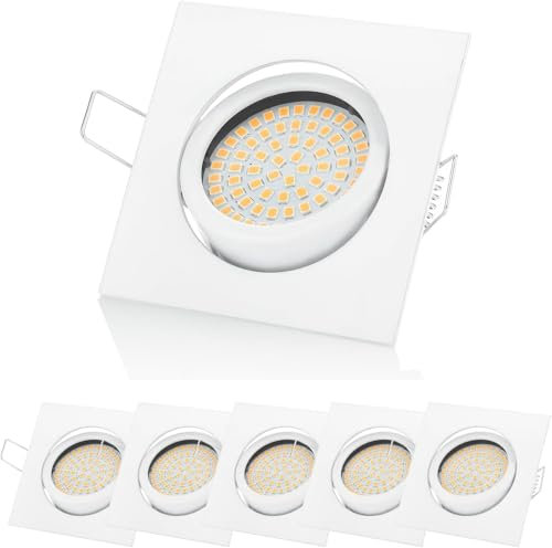 6x LED Einbaustrahler Weiß Eckig 230V Flach Dimmbar (5W 450lumen) – Schwenkbare Deckenspots Kaltweiß 6500K – Deckenstrahler LED für Küche & Wohnzimmer