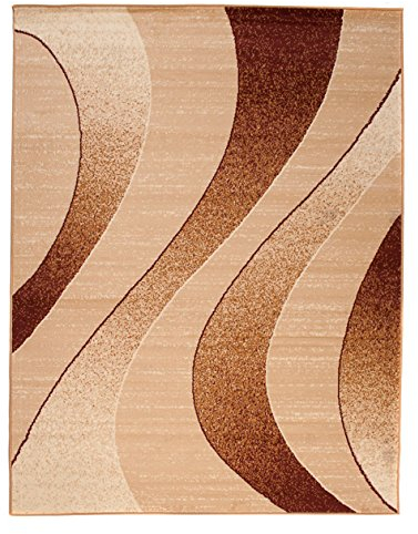 Carpeto Modern Teppich Beige 250 x 350 cm Wellen Muster Kurzflor Monaco Kollektion