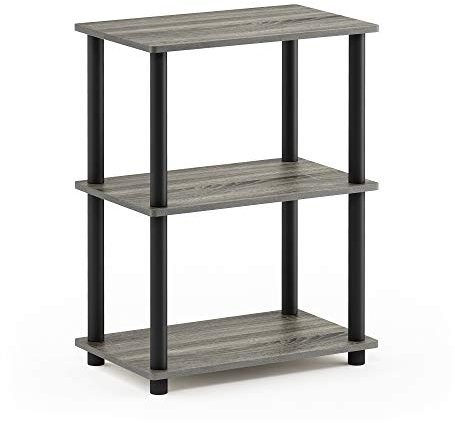 Furinno Turn-N-Tube Sin Herramienta Estante De Almacenamiento De 3 Niveles, Roble Francés Gris / Negro