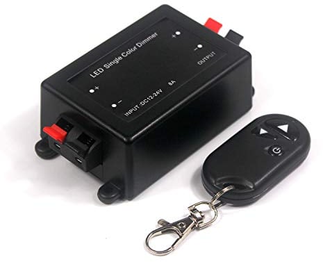 Taikuwu LED Dimmer mit RF Fernbedienung - 12V DC PWM Controller für LED Stripes & Lampen | 8A Max | Stecker & Buchse | Indoor Einsatz
