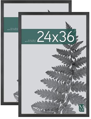 MCS Studio Gallery Posterrahmen, 61 x 91 cm, schwarze Holzmaserung, großer Bilderrahmen zum vertikalen und horizontalen Aufhängen an der Wand für Fotos, Poster und Kunstdrucke (2 Stück)