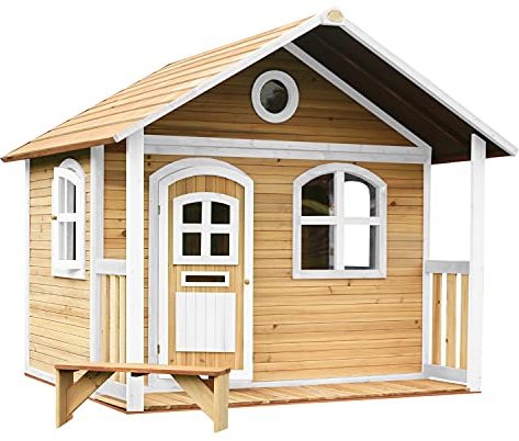 AXI Spielhaus Milan aus FSC Holz | Outdoor Kinderspielhaus mit Veranda für den Garten in Braun & Weiß | Gartenhaus für Kinder mit Fenstern