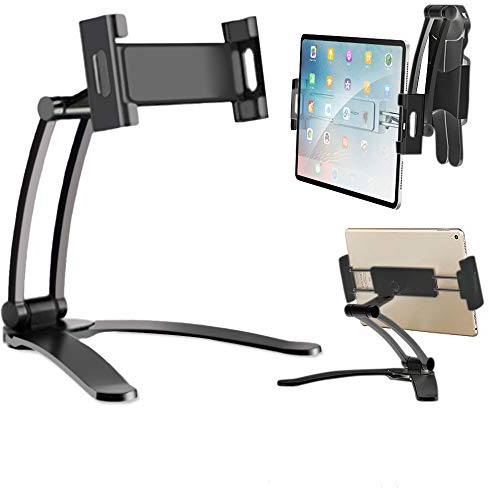 AYADA Soporte Stand para Holder Tablet Pared Cocina, Soporte Universal Foldable Tableta Stand Cocina Adjustable Soporte de Mesa Multiángulo o Montaje en Pared para Movil y Tablets(Negro)