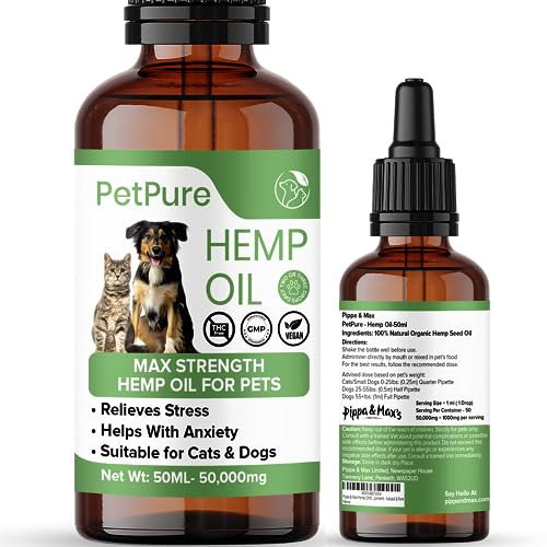 Pet Pure™ Hemp Oil for Dogs & Cats – 50ml | Supports Calm Behaviour & Mobility | Plant-Based Skin & Coat Supplement | Natural Fish Oil Alternative | UK Brand