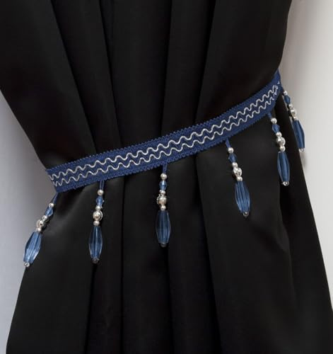 John Aird PAIR (x2) Crystal Beaded Curtain Tie Back (Navy)