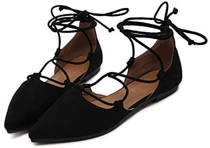 ERLINGO Casual Ballet Flat Womens Cross Strap Ballet Flat Shoes Pointed Toe Elegant Wedding Lace Up Ballerinas Shoes for Girls