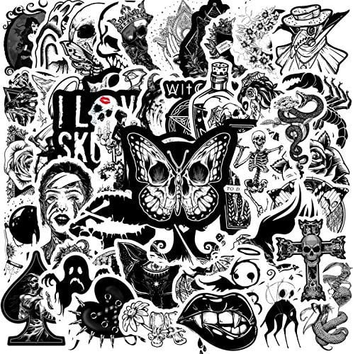 Black White Gothic Stickers - 50 PCS, Gift for Children, Teens, Adults, Boys - Waterproof, Punk Gothic Skull Vinyl Stickers for Laptop, Journal, Dairy, Scrapbook, Skateboard