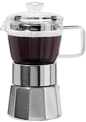 Oggi Stovetop Espresso Maker Moka Pot - 4 Cup (4oz), Borosilicate Glass, Italian Coffee Maker