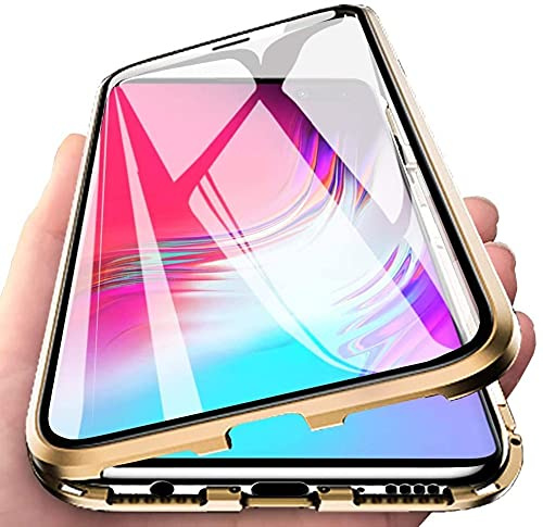 LIUKM Hülle für Huawei P30 Pro Magnetische Adsorption Handyhülle 360 Grad Stoßschutz Vorne hinten Gehärtetes Glas Schutzhülle Metallrahmen Cover Case - Golden