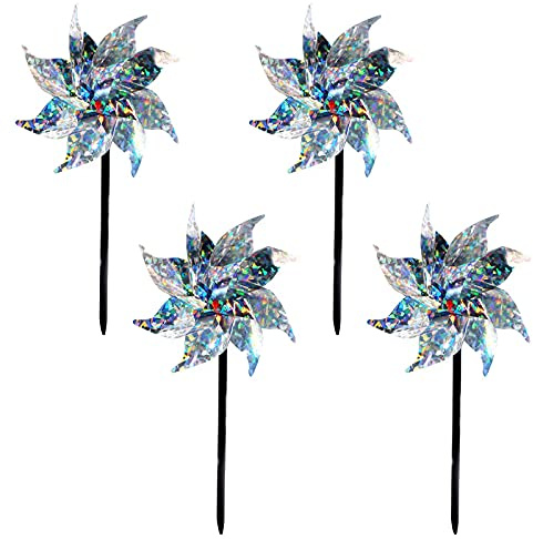 HAC24 4er Set Windrad Vogelabwehr Reflektierend Windmühle Vogelschreck Taubenabwehr Windspiel Balkon Vogelschutz Taubenschreck