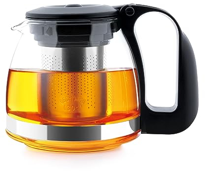 T24 Teekanne aus Glas mit Siebaufsatz Hitzebeständig herausnehmbaren Edelstahl Filter Sieb, Glasteekanne mit Teesieb & Überhitzungsschutz, Ideal zur Zubereitung von Losen Tees, Teapot (700ml)