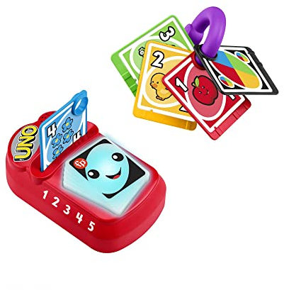 Fisher-Price Ríe y Aprende Mi Primer UNO Juguete Interactivo con Luces y Sonidos para bebés +6 Meses, versión español + portugués + Italiano + inglés (HHG94)