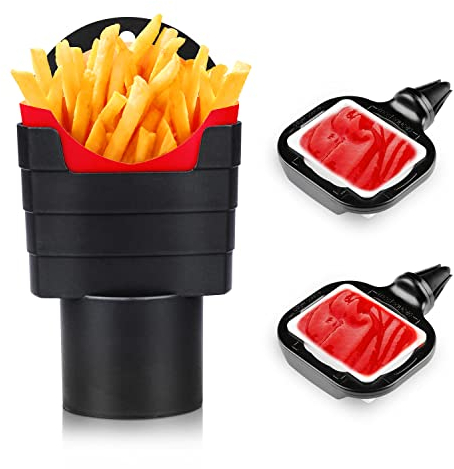 Fowecelt 3 Stück Pommes-Frites-Becherhalter Auto Saucenhalter Auto Pommes Halter Dip- und Saucenhalter-Clip-Set Schwarz
