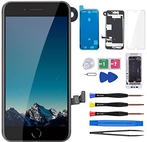 Ersatz-Set für iPhone 8/SE 2020 mit Home-Taste, CYKJGS LCD-Bildschirm, 3D-Touch-Digitizer, Montage mit gehärtetem Glas, Frontkamera + Ohrlautsprecher + Näherungssensor
