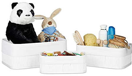 Relaxdays Aufbewahrungskorb 3er Set, Stoffbezug, Bambus, rechteckig, Bad, Accessoires, Spielzeug, Allzweckkorb, Farbwahl | Bad, Accessoires, Spielzeug, Allzweckkorb