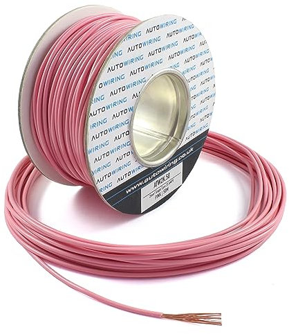 25 AMP Rated 2mm² Single Core Stranded Copper Cable 12v 24v Thin Wall Wire (10M 20M 50M 100M) (PINK, 10M Coil)