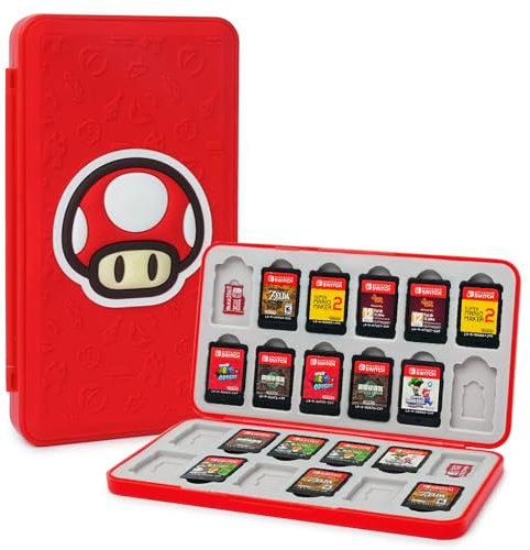 TIKOdirect Custodia per carte di gioco per Nintendo Switch/SD Cards, 24 Switch Game Cards Holder portatile carino guscio rigido con chiusura magenica, rosso