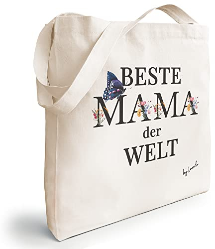 Loxato Mama Geschenk - Muttertagsgeschenk Tasche - Weltbeste Mama Tasche 100% Baumwolle - Mutter und Oma Geschenk - Einkaufstasche Canvas-Stoff 220 g/m2 mit Lange Henkel