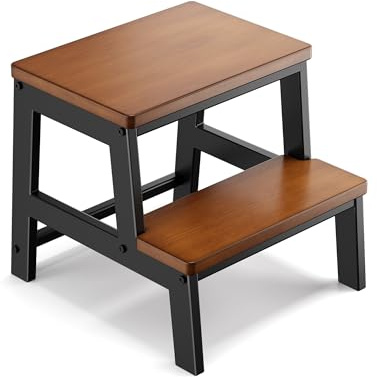 RORKEE RORKEE Marchepied à 2 marches en bois pour adultes et enfants, marchepieds de chevet pour lits hauts, marchepied à deux marches en bois pour cuisine, salle de bain, chambre à coucher – Peut