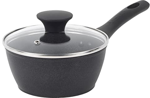 Salter BW09322 Saucepan with Lid – 16 cm Non-Stick Cooking Pot, Forged Aluminium, Induction Hob Suitable, Dishwasher & Metal Utensil Safe, PFOA-Free Sauce Pots, Cool Touch Handle, Megastone Noir