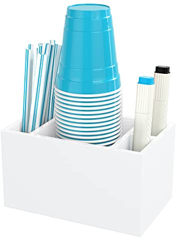 BOSSCASA Solo Cup Holder with Marker Slot, Party Cup Dispenser Acrylic Cup Organizer Mark Your Cup and Drink Up Caddy Modern Bar Counter Decor, White