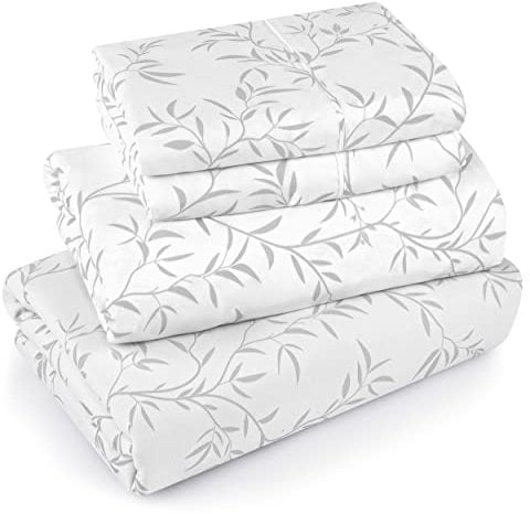 Utopia Bedding 4-teiliges Bettwäscheset für Queensize-Bett, weiche Mikrofaser, mit 38,1 cm tiefem Umschlag, pflegeleichte, gebürstete Mikrofaser, Weinreben, Grau