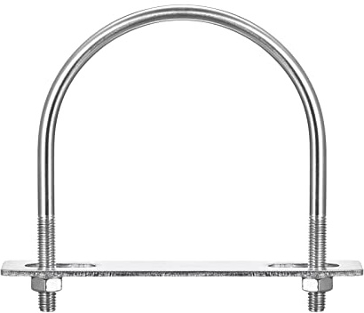 sourcing map Boulons en U ronds, 102 mm, largeur intérieure 129 mm, longueur M8 304 en acier inoxydable avec écrous, rondelles et plaques, bride de fixation pour poteau rond, pour remorque de bateau