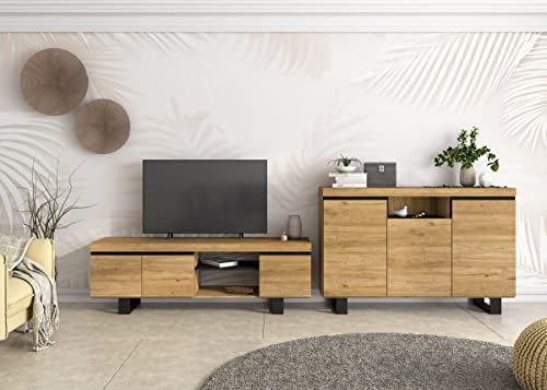 Skraut Home | Set Naturale | Salle à Manger | Meuble auxiliaire | Buffet-Meuble TV 160cm |Finition Couleur chêne Nordique Noir