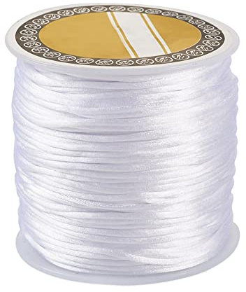 Cheriswelry Fil en nylon satiné pour la fabrication de bijoux - Queue de rat Kumihimo, nœud chinois - 60 m x 1 mm - Blanc cassé