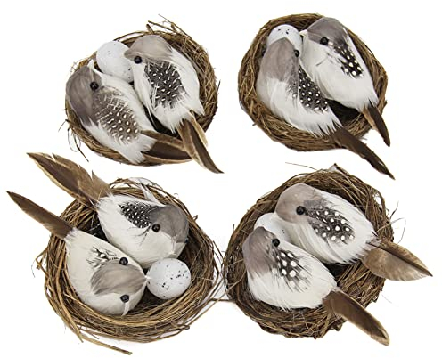 LICHENGTAI Rattan Ostern Vogelnest Deko mit Eiern, Künstliches Osternest mit Simulation Vögel, Zubehör für Ostern, Basteln, Heimdekoration Ornamente für Zuhause, Oster Party, Bastelbedarf
