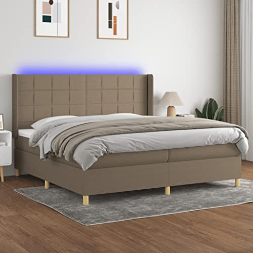 INLIFE Boxspringbett mit Matratze & LED Taupe 200x200 cm Stoff,Taupe,94.43KG,3138905