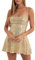 Damen Glänzend Pailletten Kleid Spaghetti Strap Backless Tie Up A-Line Mini Party Kleid Niedrig geschnitten Glitter Sparkl Mini Kleid Night Out Clubwear (Gold, S)