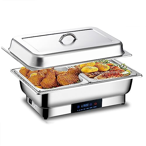 9L Set Scaldavivande per Buffet Chafing Dish Set Riscaldamento Elettrico Regolazione Della Temperatura Tattile con Vaschetta Dell'acqua Vaschetta per Alimenti e Coperchio per Buffet/Matrimoni/Feste (