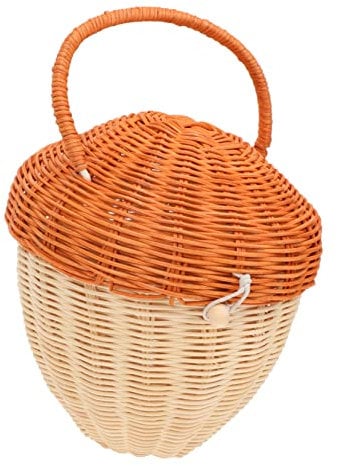 Cabilock Boy Girl Woven Rattan Handbag Portable Acorn Shaped Basket for Boys and Girls Costume Photography Design for Tourism Shopping and Seaside Adventures
