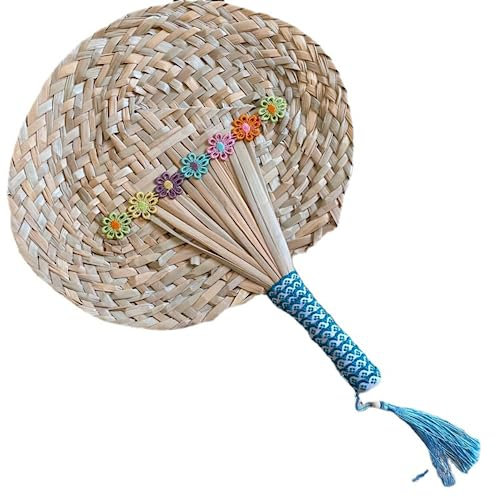 SALFEE Geflochtener Rohrkolben-Fächer, 25 cm, handwerkliche Verarbeitung, Handschütteln, Gras-Fächer, gewebter Ventilator