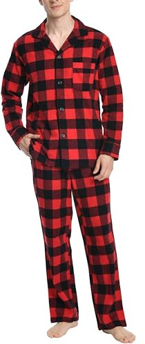 Nutria Pyjama Homme en Flanelle 100% Coton, Hiver Vêtements de Nuit Doux et Chauds, Haut et Bas de Pyjama à Manches Longues U06AB