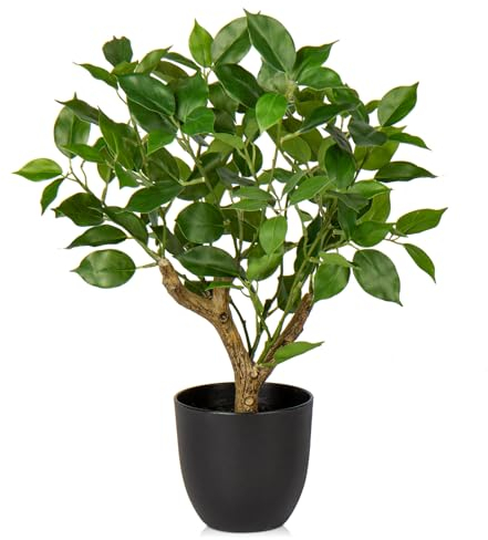 Briful Plantas artificiales de ficus de 43 cm de alto, árbol bonsái artificial verde, planta falsa para interiores, pequeño árbol de ficus falso para decoración del hogar, cocina, baño