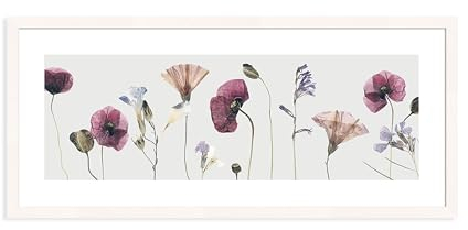 artissimo gerahmtes Poster 70x30 cm Wild-Blumen AG6629A – Bild mit Rahmen, Wandbild Wohnzimmer, Deko skandinavisch, Wanddeko Panorama-Format rosa beige lila